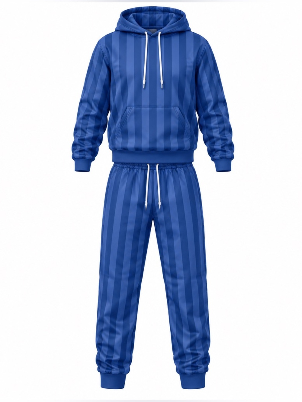 Men’s Lightweight Tracksuit Set Blue Striped Hoodie & Jogger Pants Size L